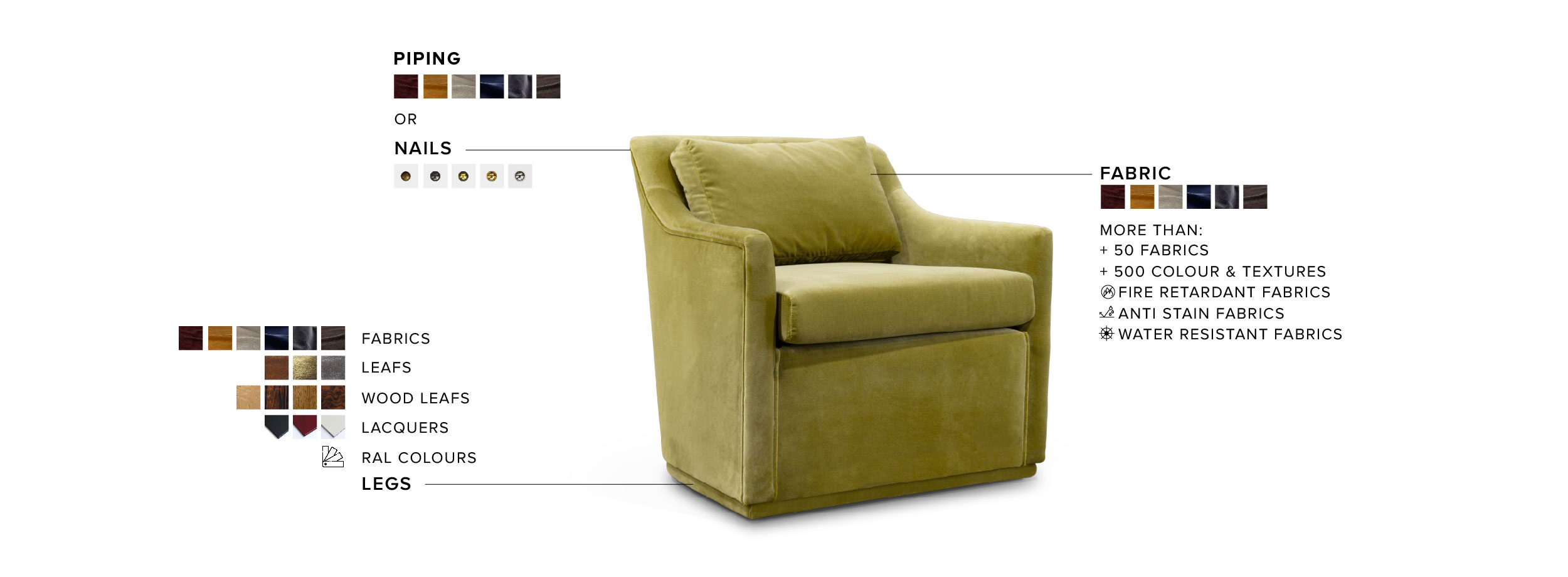 Como Swivel Armchair - Upholstered in Velvet With Contemporary Design - Home'Society