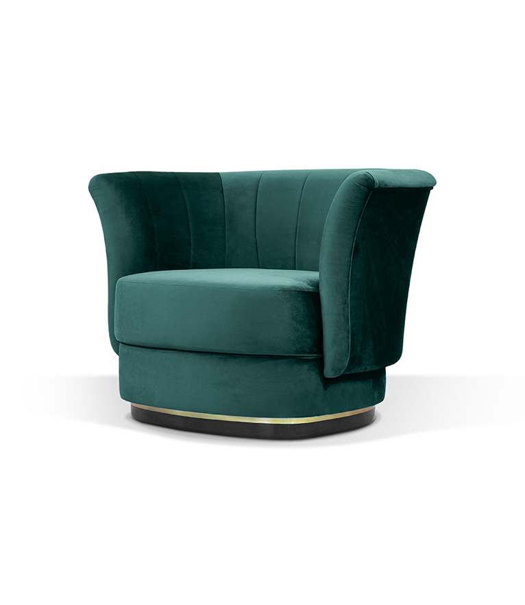Elk Armchair - Curved Back with Glossy Brass Base - Home'Society