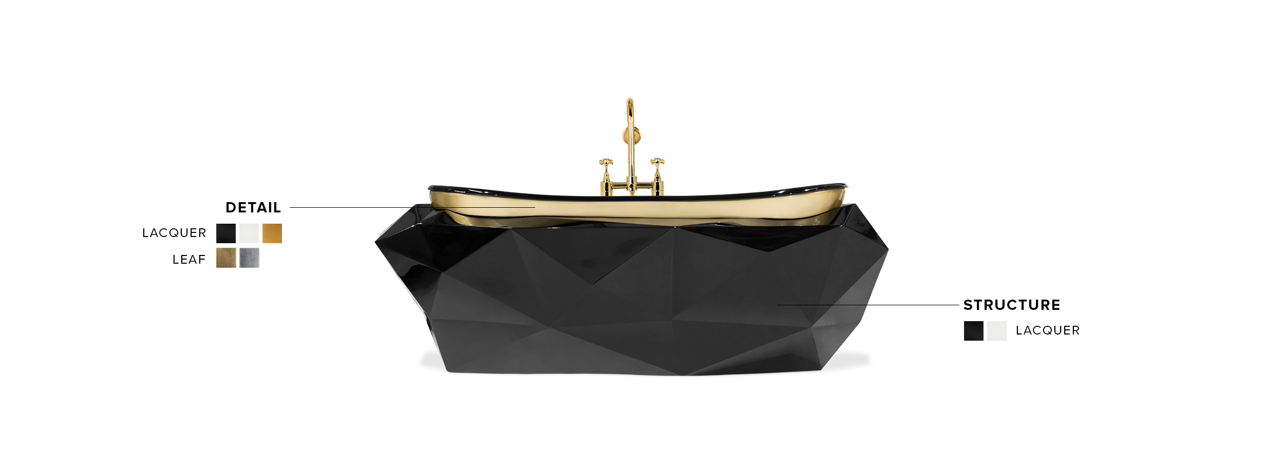 Diamond Bathtub - High Gloss Black Varnish Modern Design - Home'Society