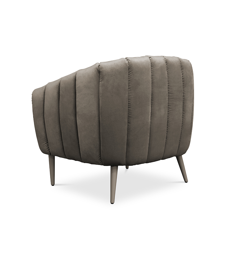 Oreas Armchair - Fully Upholstered Grey Velvet Channel-Tufted - Home'Society