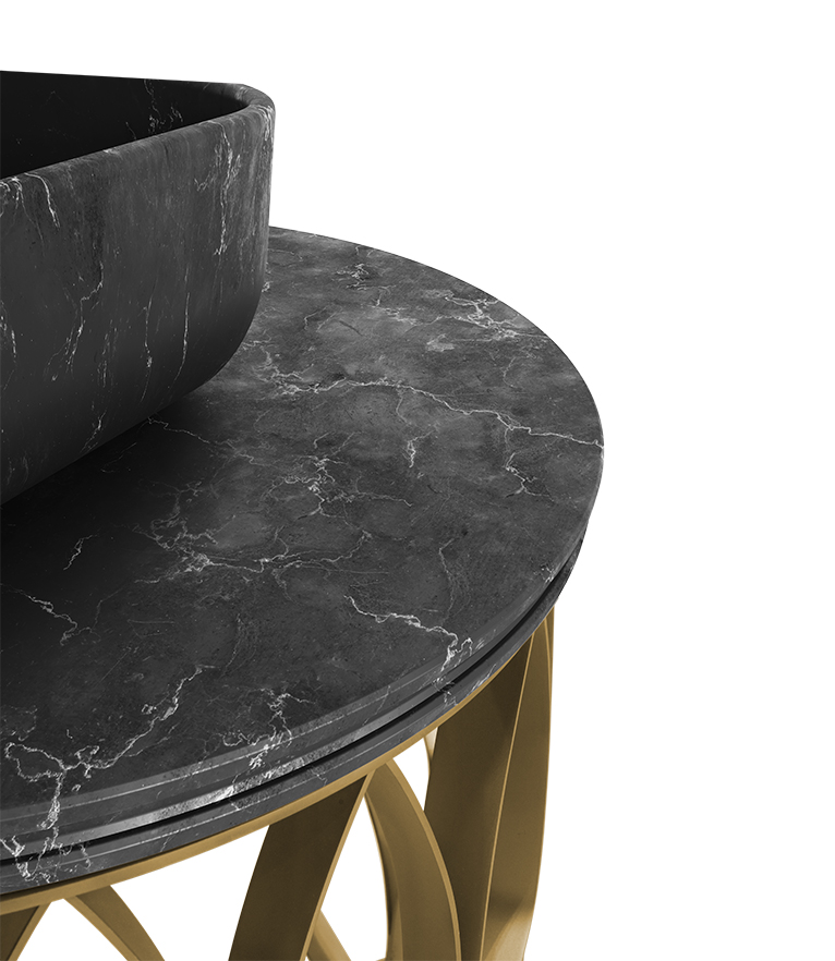 Mecca Single Vanity Cabinet - with Gold Framework and Nero Marquina Marble Top - Home'Society