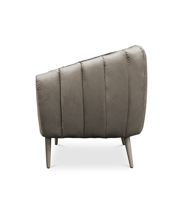 Oreas Armchair - Fully Upholstered Grey Velvet Channel-Tufted - Home'Society