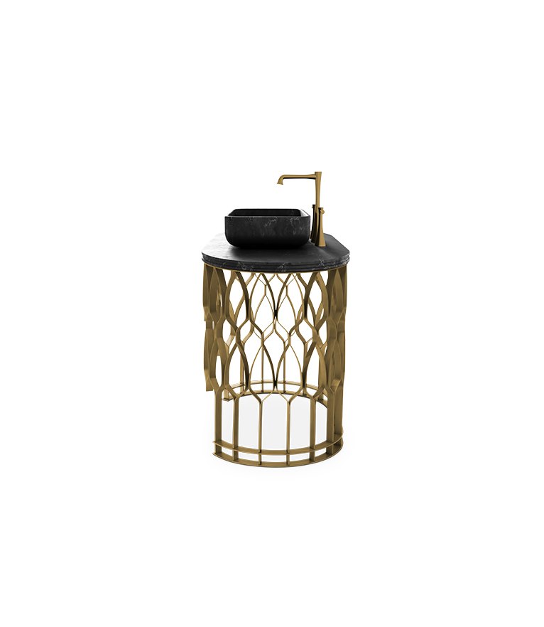 Mecca Single Vanity Cabinet - with Gold Framework and Nero Marquina Marble Top - Home'Society