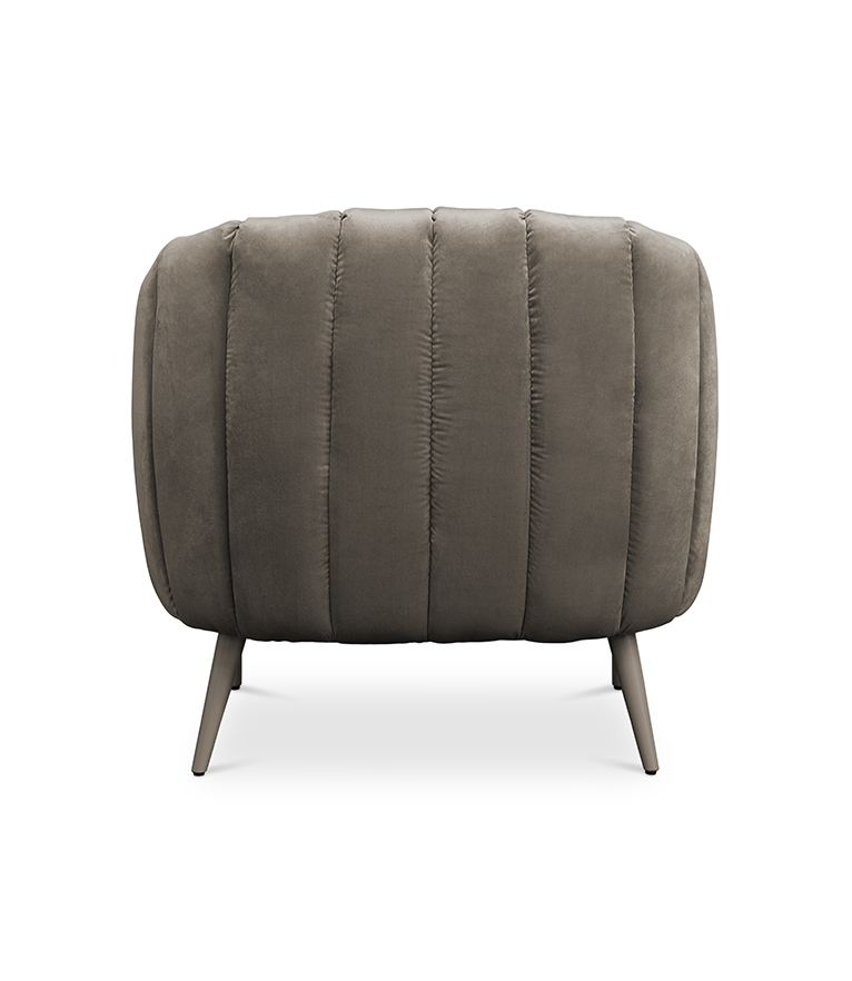 Oreas Armchair - Fully Upholstered Grey Velvet Channel-Tufted - Home'Society