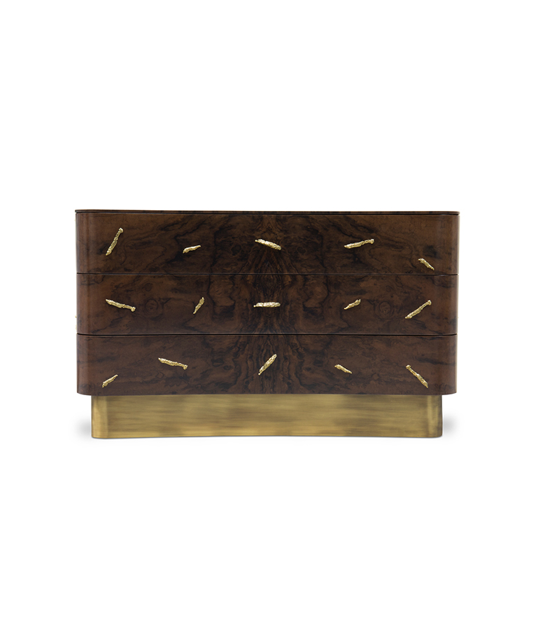 Baraka Chest Of Drawers - In Walnut Root Veneer And Polished Brass - Home'Society