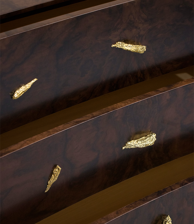 Baraka Chest Of Drawers - In Walnut Root Veneer And Polished Brass - Home'Society