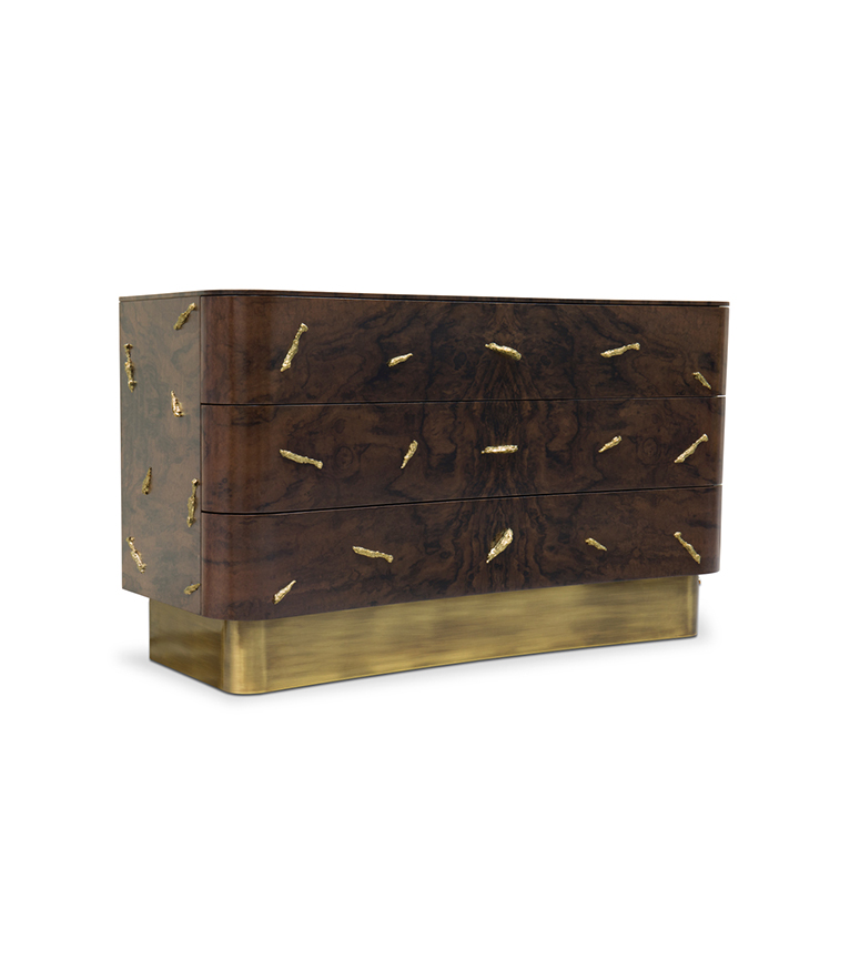 Baraka Chest Of Drawers - In Walnut Root Veneer And Polished Brass - Home'Society