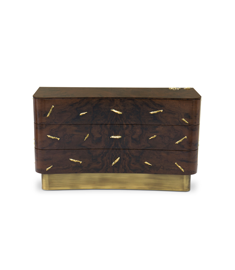 Baraka Chest Of Drawers - In Walnut Root Veneer And Polished Brass - Home'Society