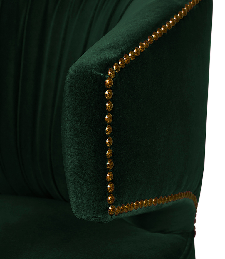 Ibis Dining Chair - Velvet Upholstered with Brass Nailhead Trim - Home'Society