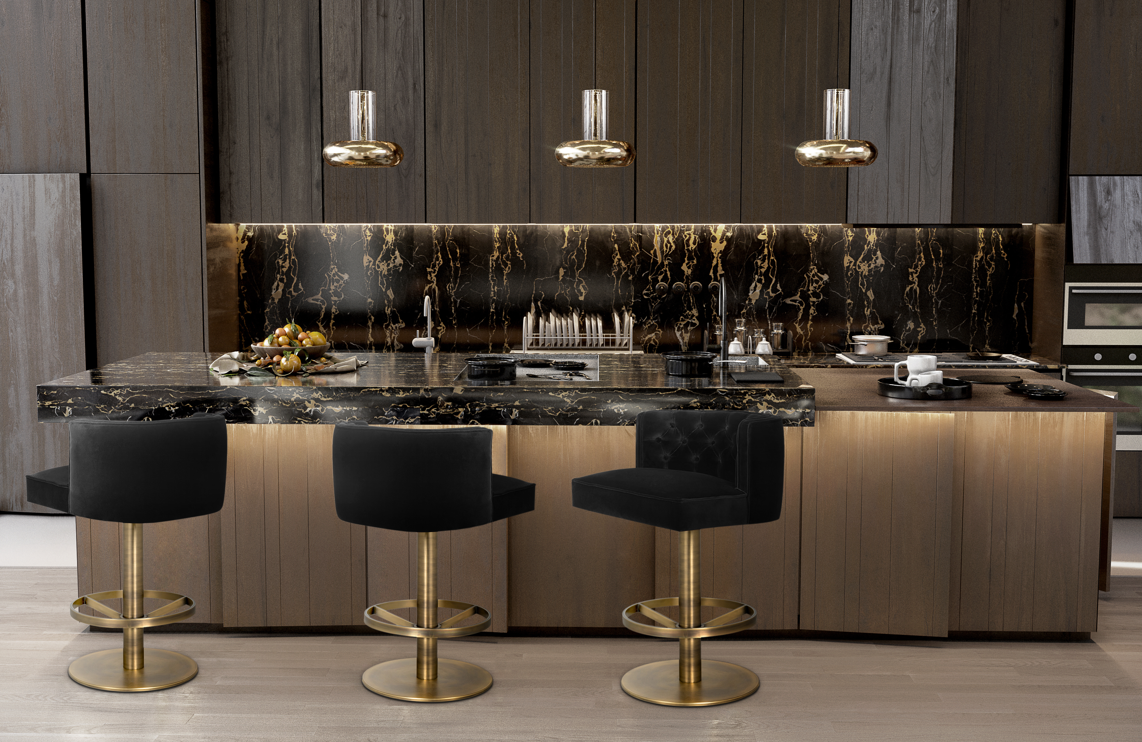 Black Kitchen Design With Golden Details - Home'Society