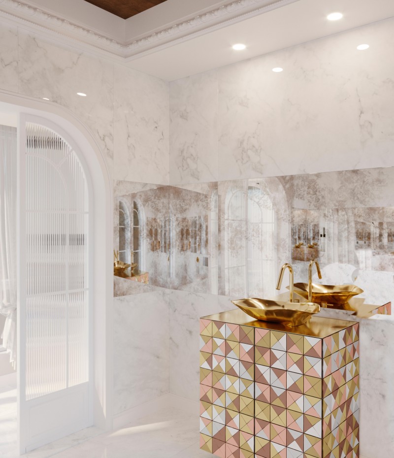 A Stunning Blend Of Opulence And Modern Artistry In Bathroom Design - Home'Society
