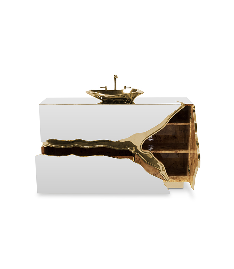 Lapiaz Single Vanity Cabinet - With Polished Brass Details For A Modern Bathroom Design - Home'Society