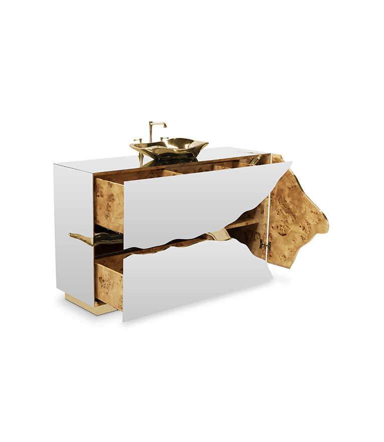 Lapiaz Single Vanity Cabinet - With Polished Brass Details For A Modern Bathroom Design - Home'Society
