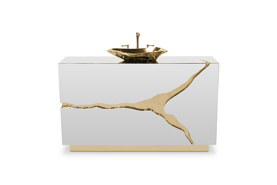 Lapiaz Single Vanity Cabinet - With Polished Brass Details For A Modern Bathroom Design