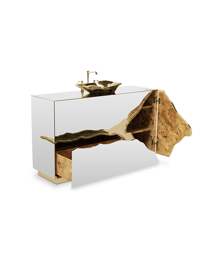 Lapiaz Single Vanity Cabinet - With Polished Brass Details For A Modern Bathroom Design - Home'Society