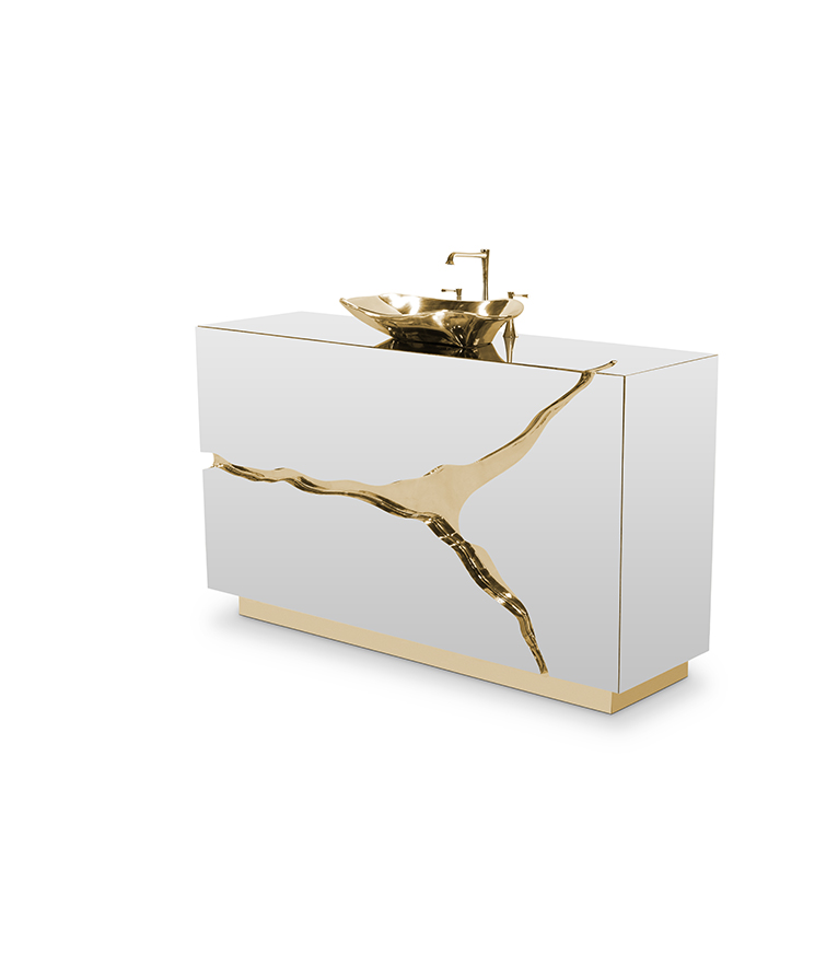 Lapiaz Single Vanity Cabinet - With Polished Brass Details For A Modern Bathroom Design - Home'Society