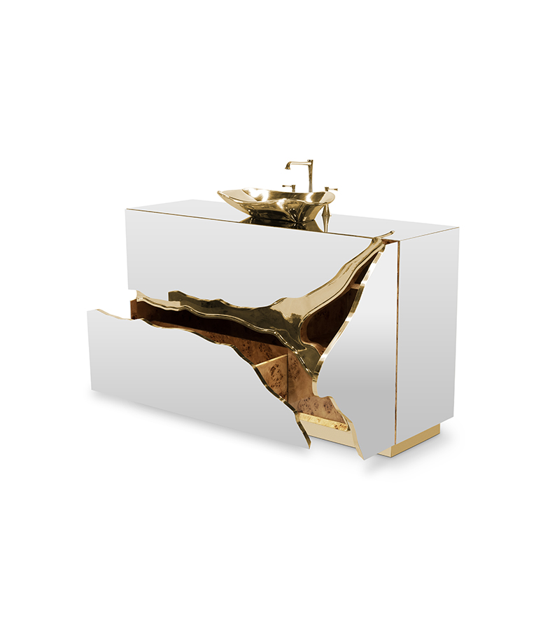 Lapiaz Single Vanity Cabinet - With Polished Brass Details For A Modern Bathroom Design - Home'Society