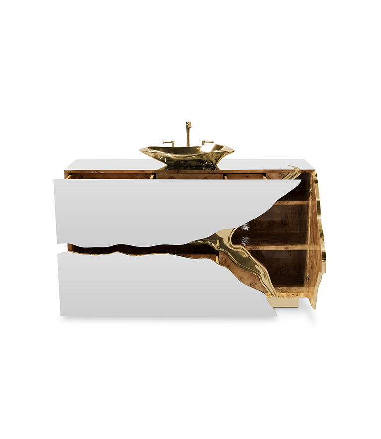 Lapiaz Single Vanity Cabinet - With Polished Brass Details For A Modern Bathroom Design - Home'Society