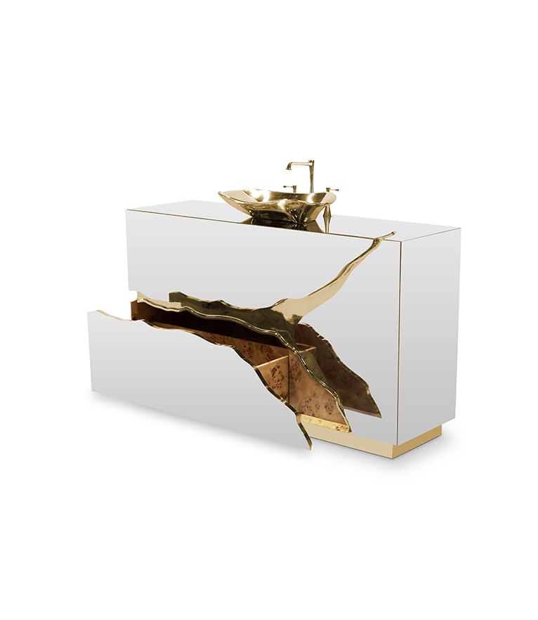 Lapiaz Single Vanity Cabinet - With Polished Brass Details For A Modern Bathroom Design - Home'Society