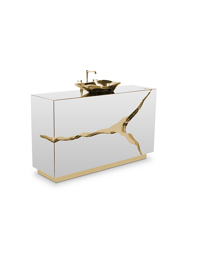 Lapiaz Single Vanity Cabinet - With Polished Brass Details For A Modern Bathroom Design - Home'Society