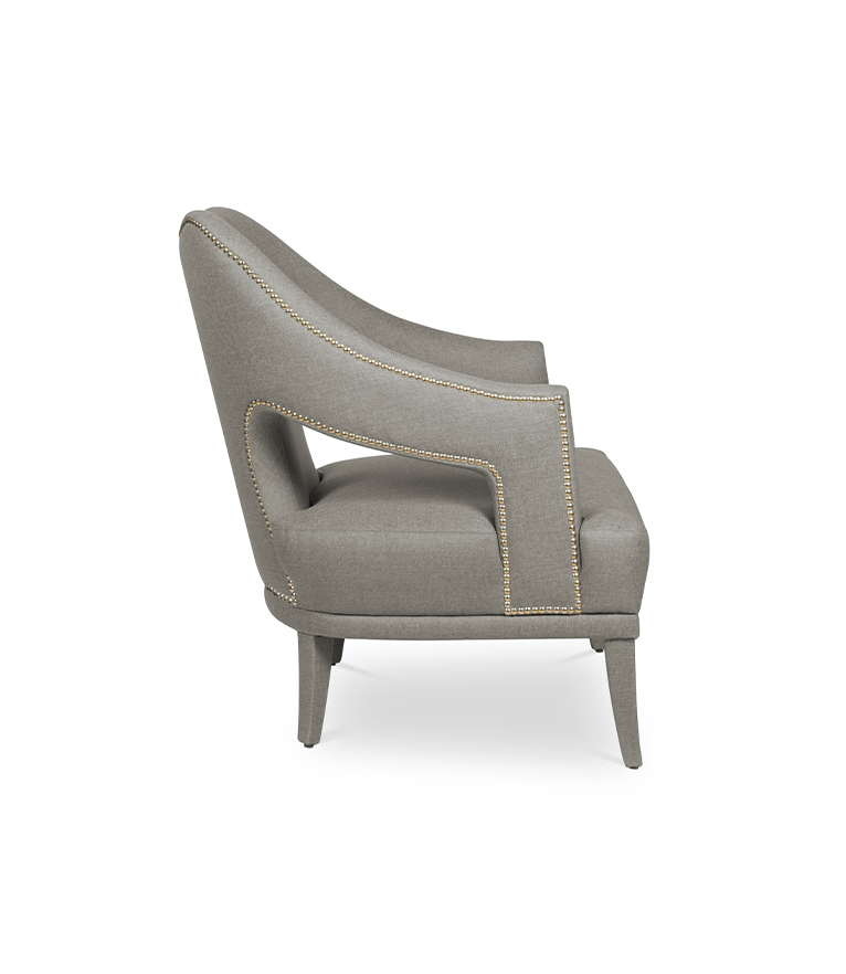 Nº20 Armchair - Fully Upholstered Twill with Gold Nail Trim - Home'Society