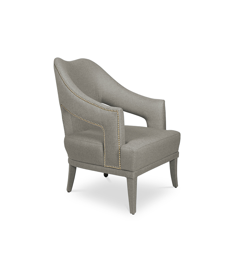 Nº20 Armchair - Fully Upholstered Twill with Gold Nail Trim - Home'Society