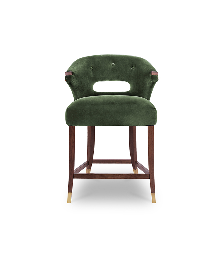 Nanook Counter Stool - Upholstered in Velvet with Wood Legs and Nailhead Trim - Home'Society