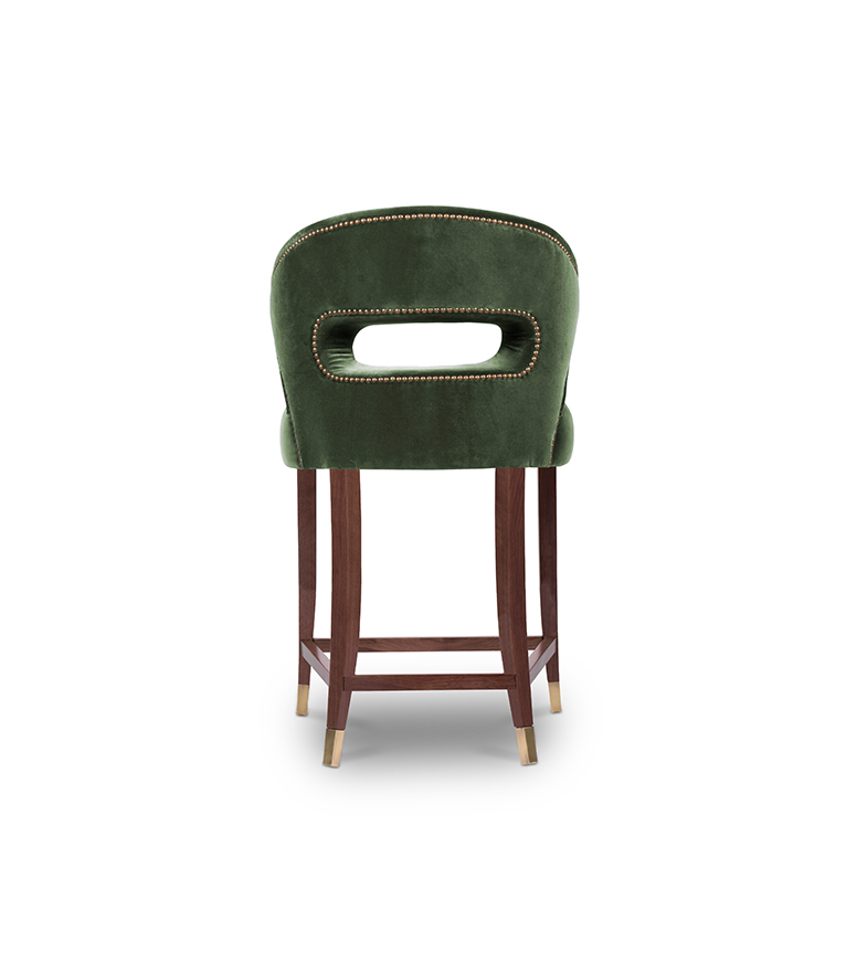 Nanook Counter Stool - Upholstered in Velvet with Wood Legs and Nailhead Trim - Home'Society