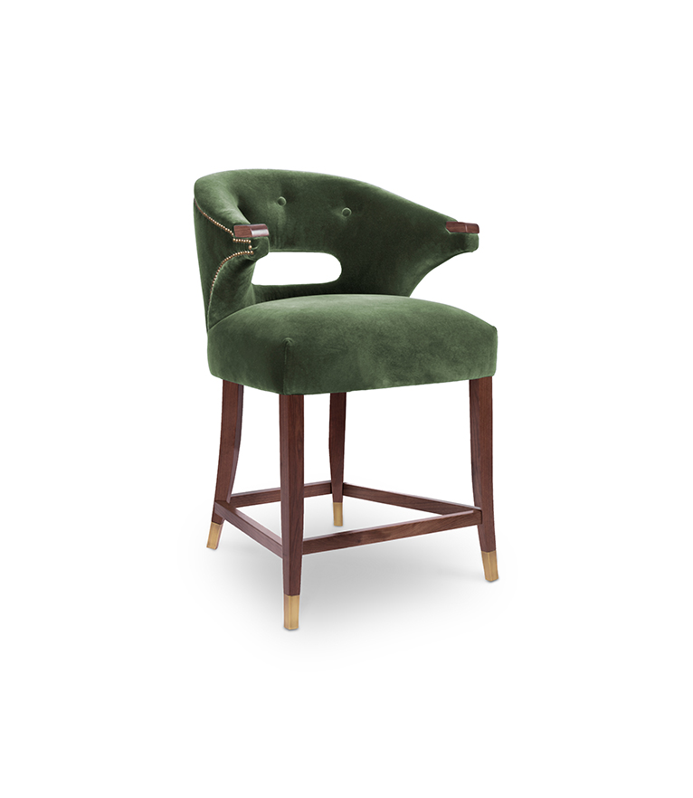 Nanook Counter Stool - Upholstered in Velvet with Wood Legs and Nailhead Trim - Home'Society