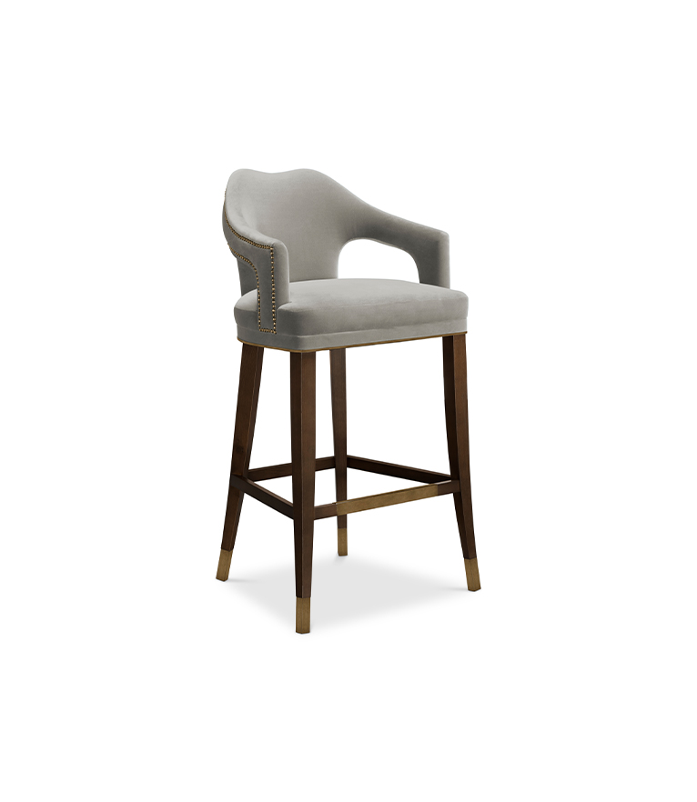 Nº20 Counter Stool - Bronze Nail Trim and Wood Legs Modern Design - Home'Society