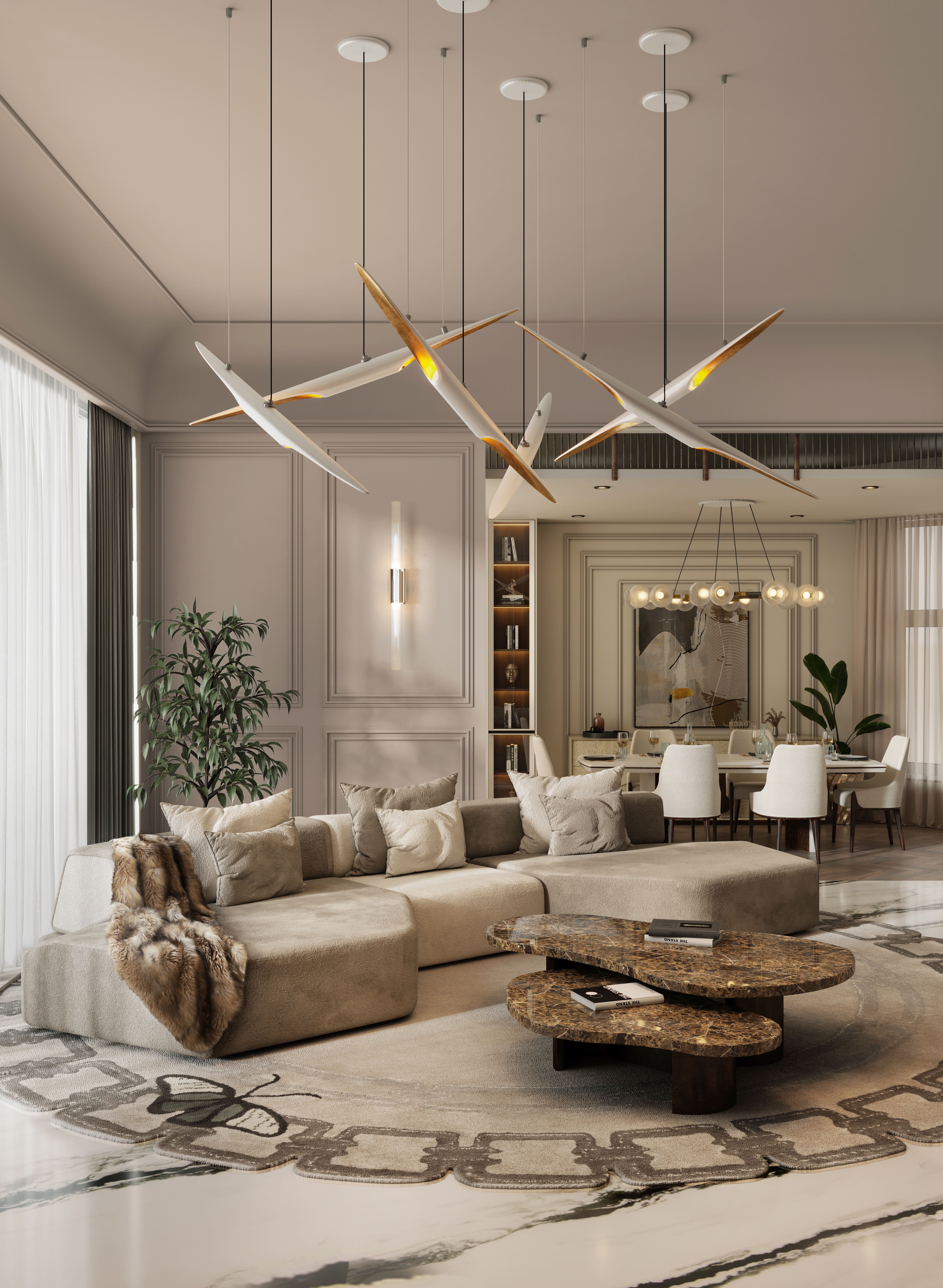 A Modern Airy Room Featuring The Metamorphosis Rug - Home'Society