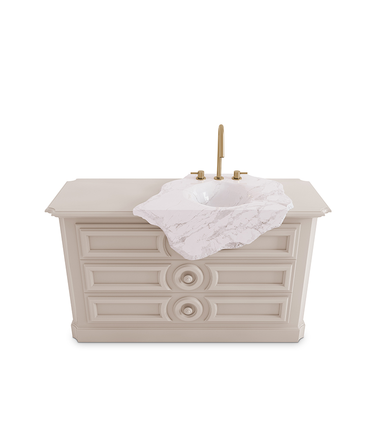 Petra Vanity Cabinet - High Gloss Lacquered and White Marble Sink - Home'Society
