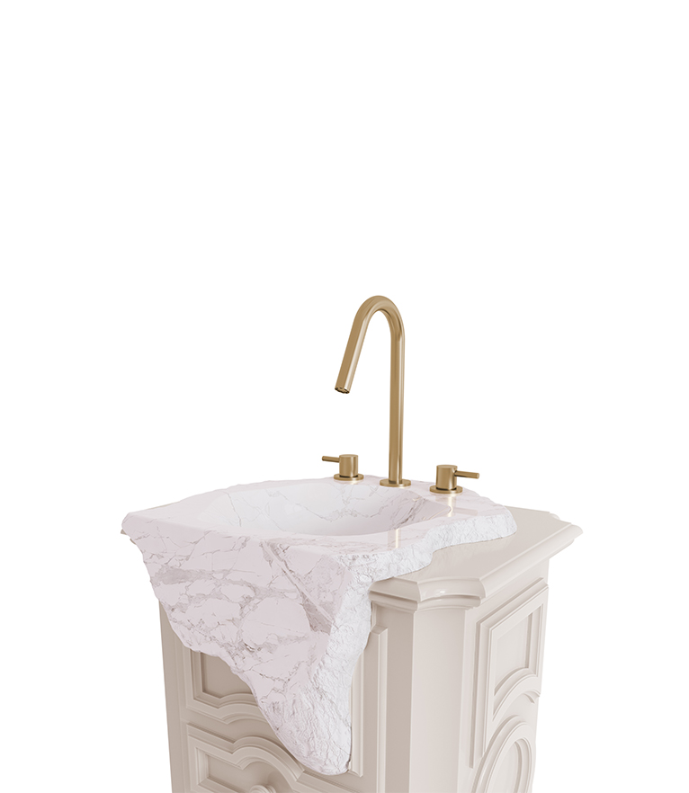 Petra Pedestal Sink: Estremoz Marble and High Gloss Black Wood - Home'Society
