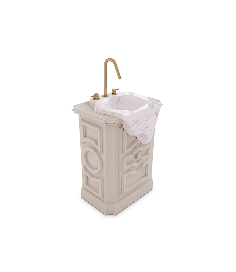 Petra Pedestal Sink: Estremoz Marble and High Gloss Black Wood - Home'Society