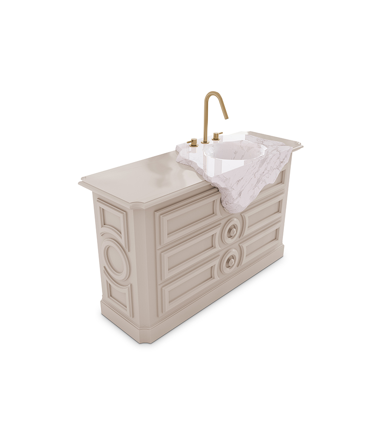 Petra Vanity Cabinet - High Gloss Lacquered and White Marble Sink - Home'Society