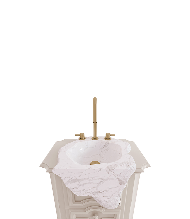 Petra Pedestal Sink: Estremoz Marble and High Gloss Black Wood - Home'Society