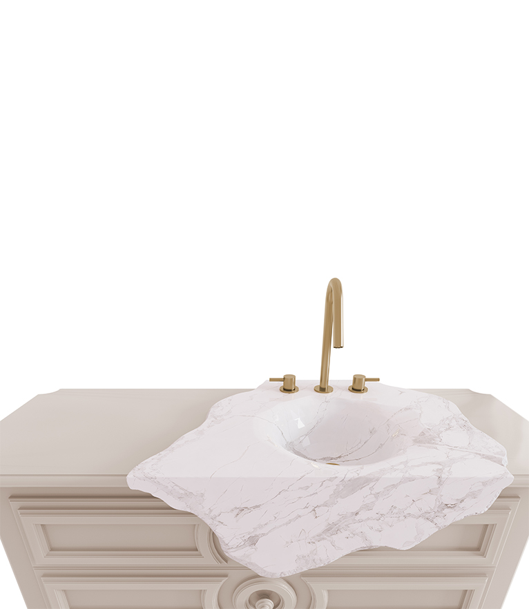 Petra Vanity Cabinet - High Gloss Lacquered and White Marble Sink - Home'Society