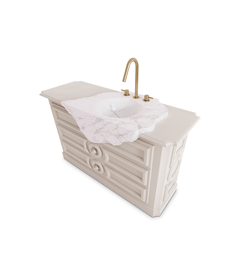 Petra Vanity Cabinet - High Gloss Lacquered and White Marble Sink - Home'Society