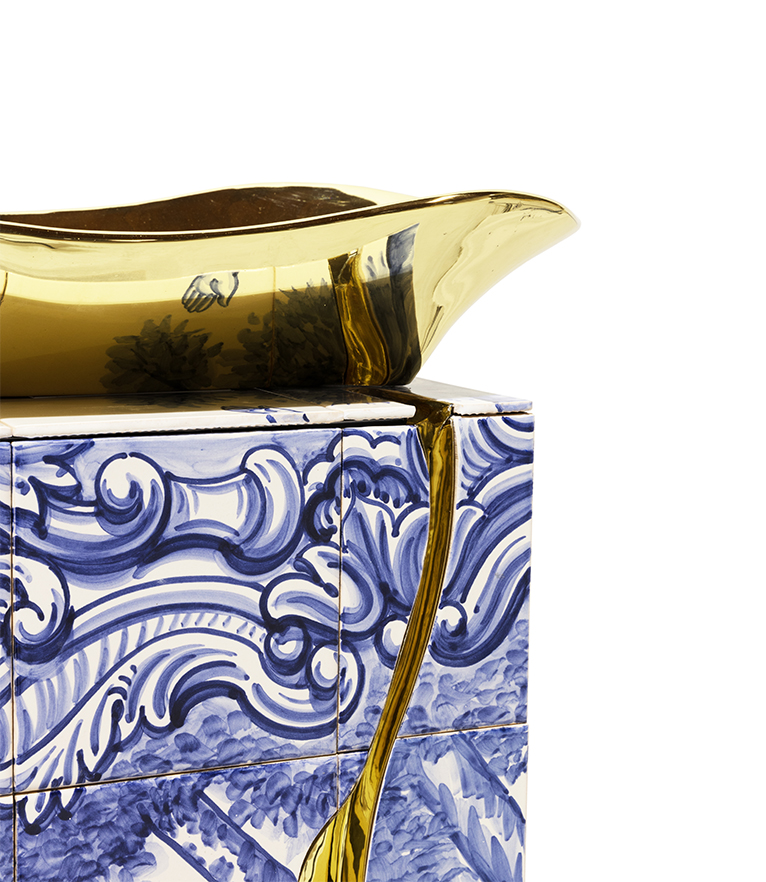 Lapiaz Pedestal Sink - Polished Brass Golden Fissure - Home'Society
