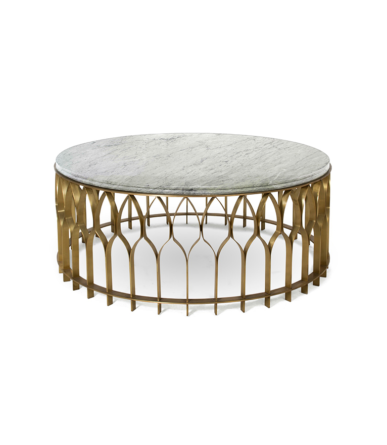 Mecca Coffee Table - with Marble Tabletop and Brass Base - Home'Society