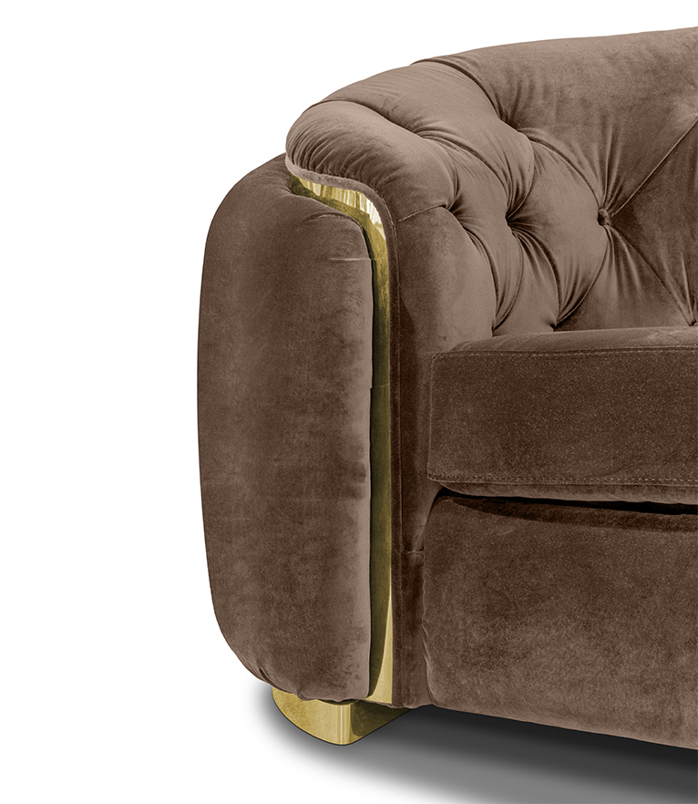 WALES King Sofa - Luxury Tufted Sofa with Curved Back and Gold Trim - Home'Society