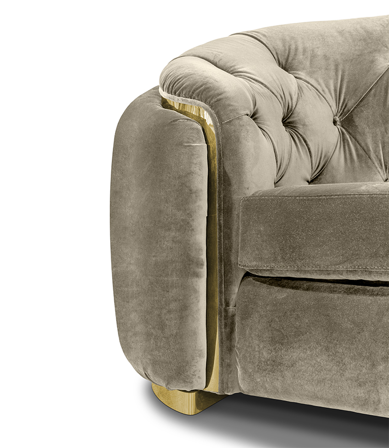 WALES King Sofa - Luxury Tufted Sofa with Curved Back and Gold Trim - Home'Society
