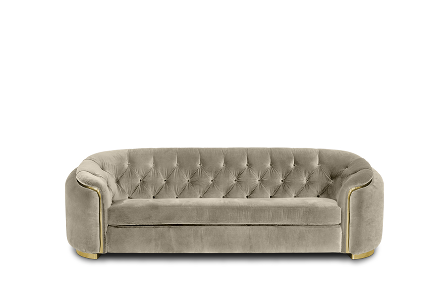 WALES King Sofa - Luxury Tufted Sofa with Curved Back and Gold Trim