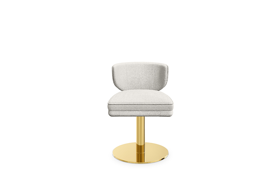 Talie Swivel Dining Chair - with a Plush Curved Seat and a Polished Gold Metal Base