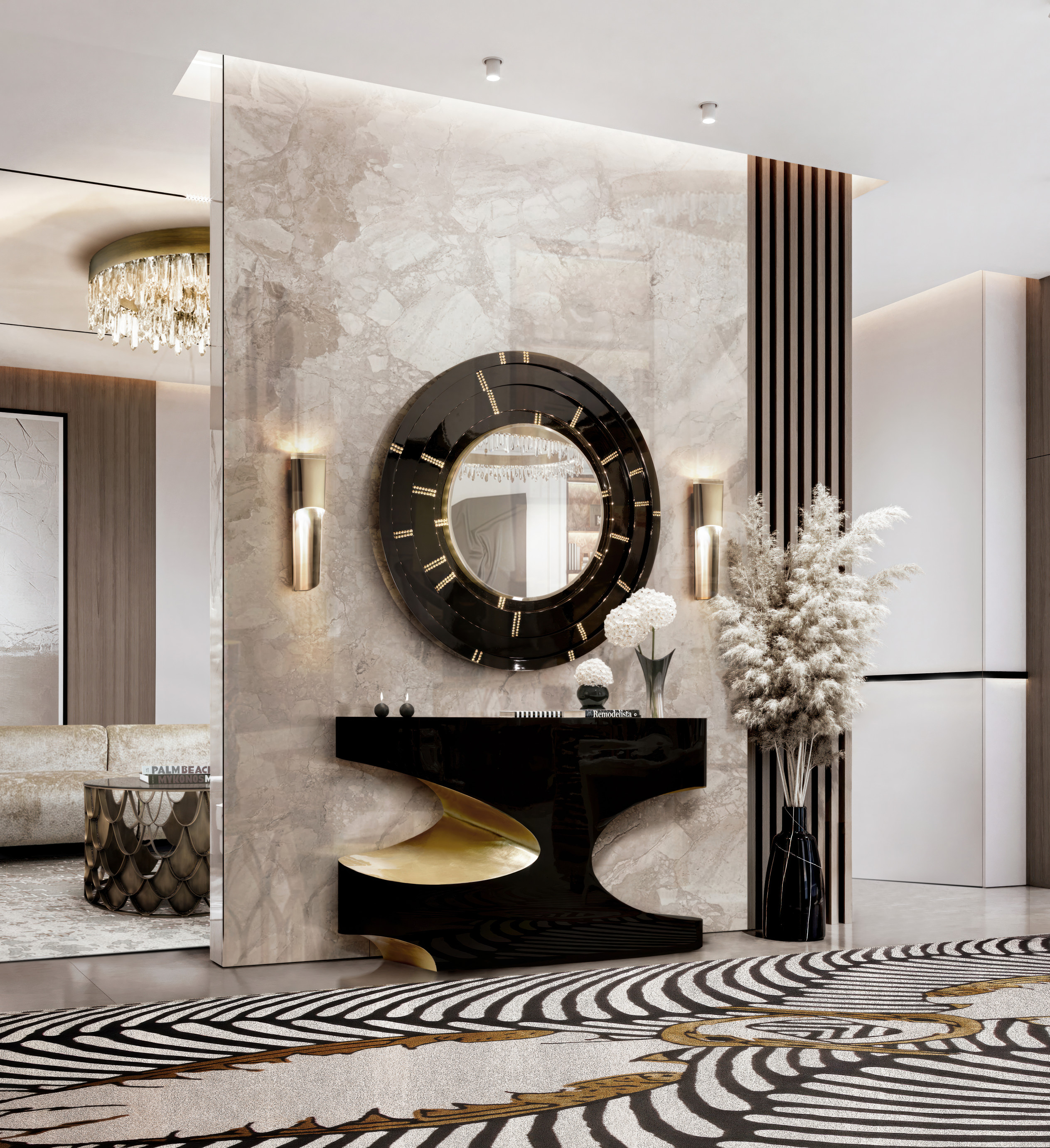 Luxury Entryway Design With Gold Tones - Home's Society