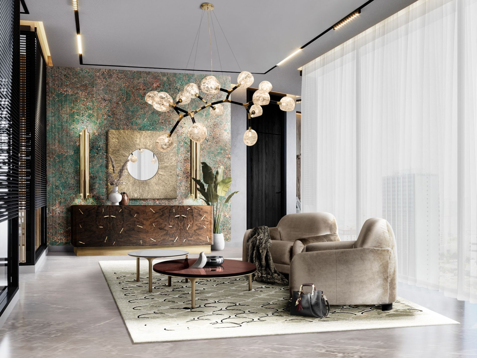 Living Room Design Structure Brushed Brass Matte - Home's Society