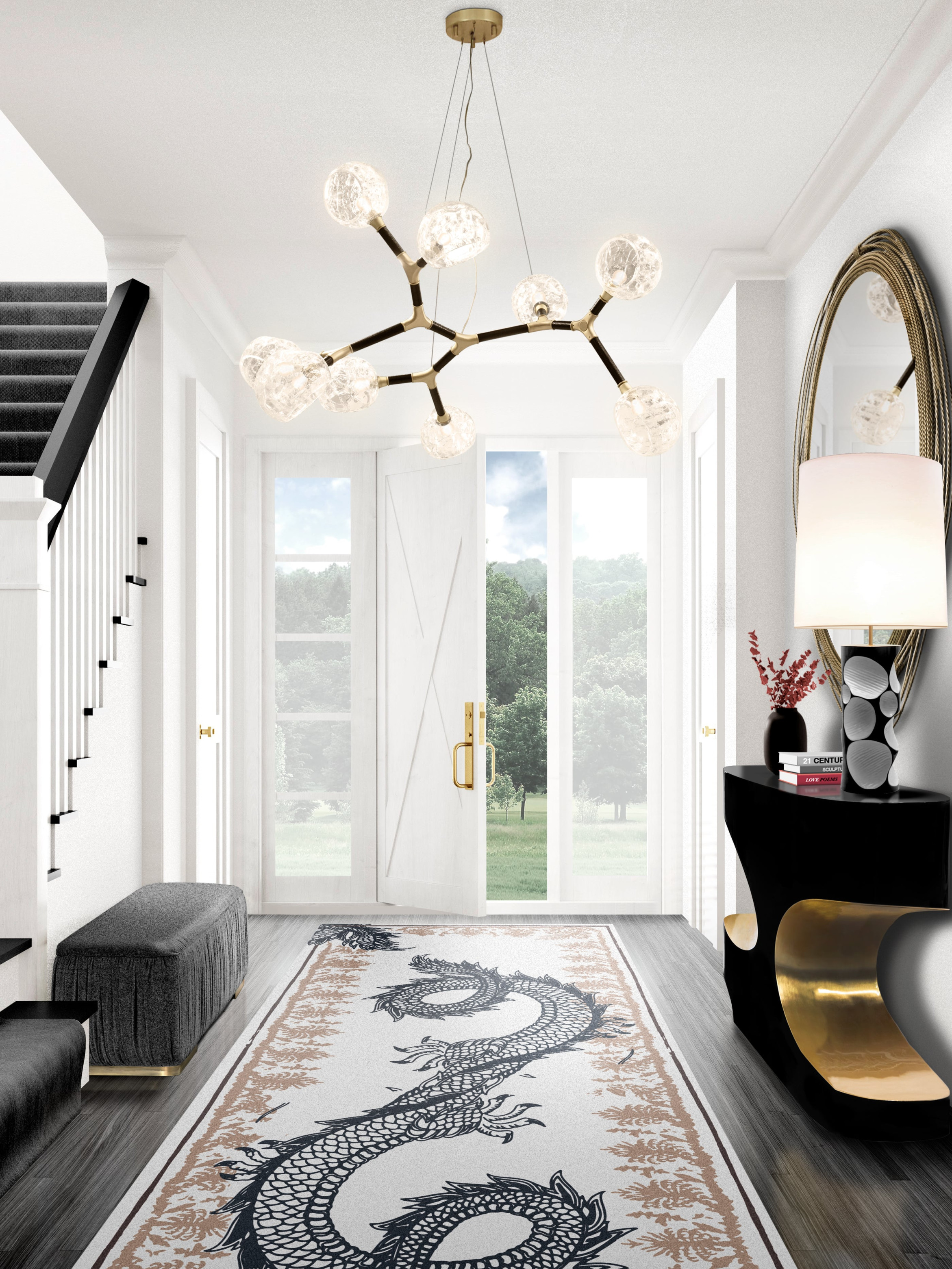Elegant Entryway With Black And Gold Console - Home's Society
