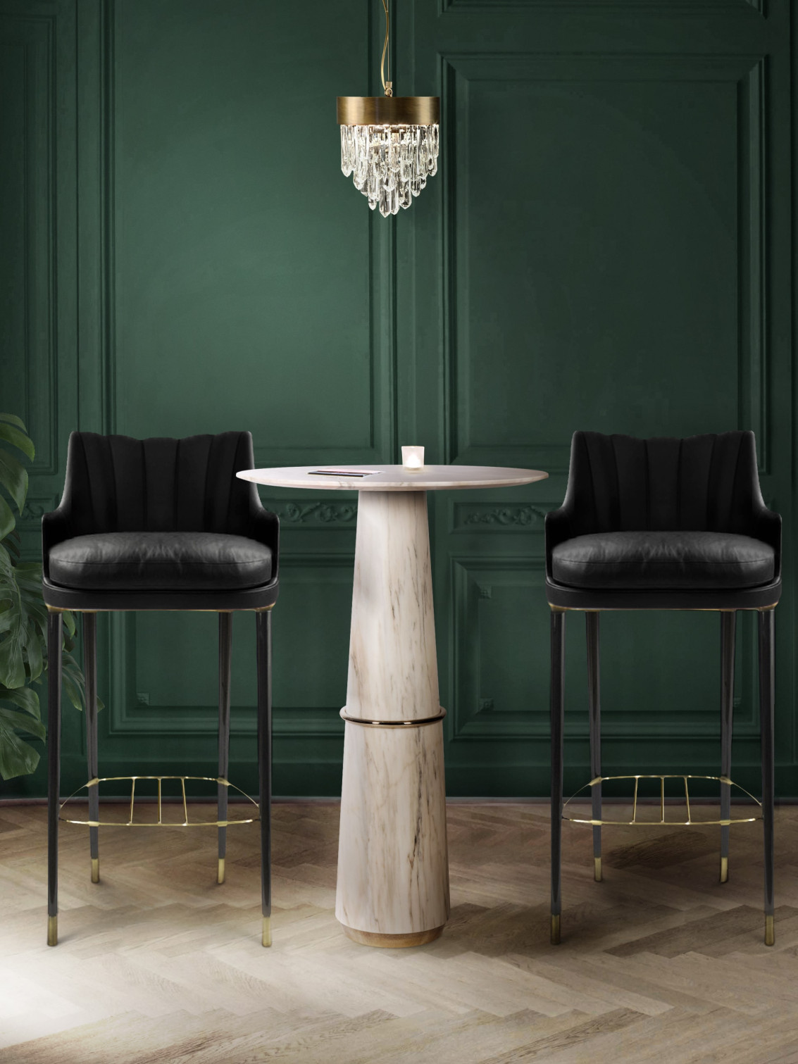 Class And Elegance Home Bar Design With Black Leather Bar Chairs And ...