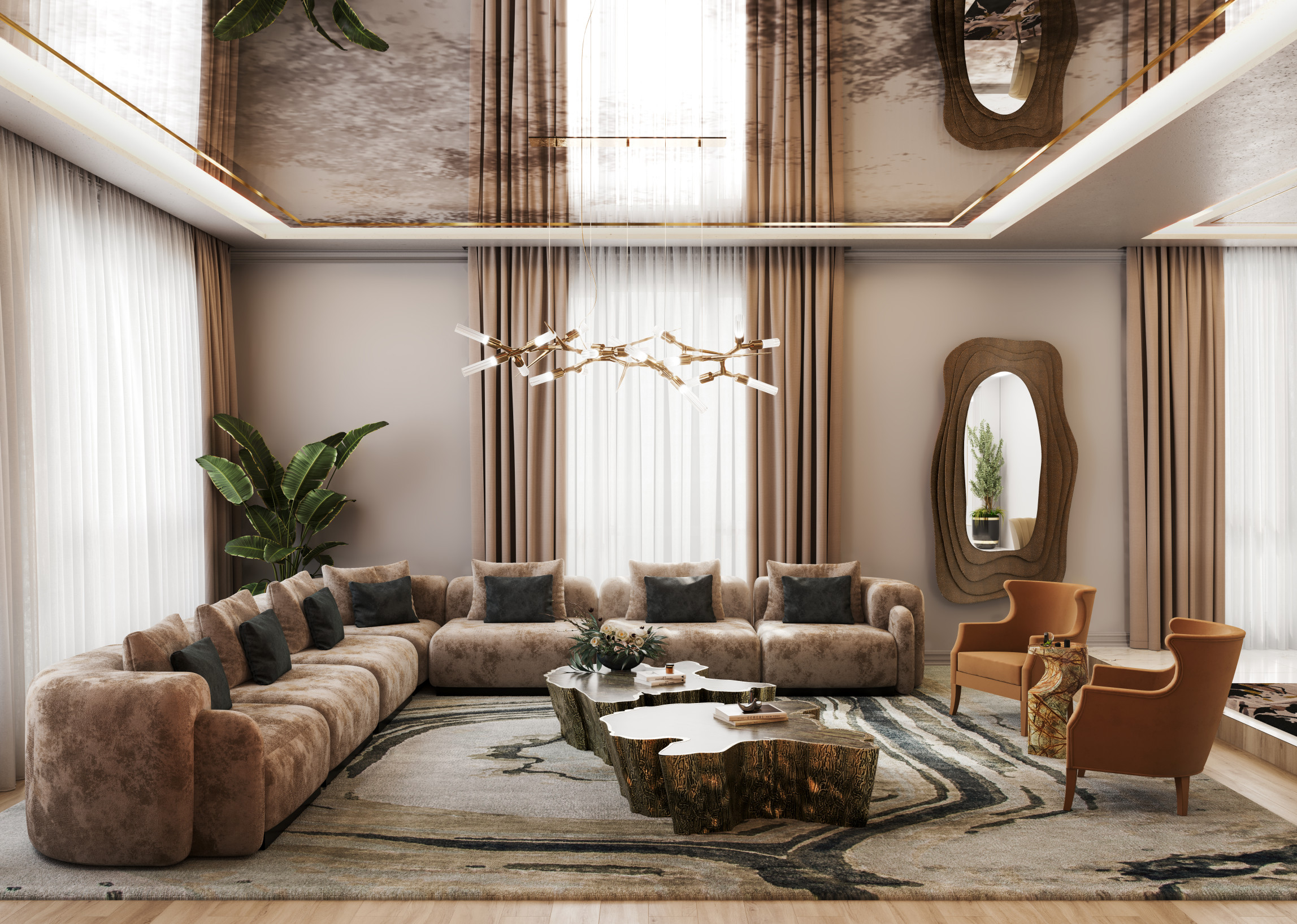 Modern Living Room With Nature Inspired Designs - Home's Society