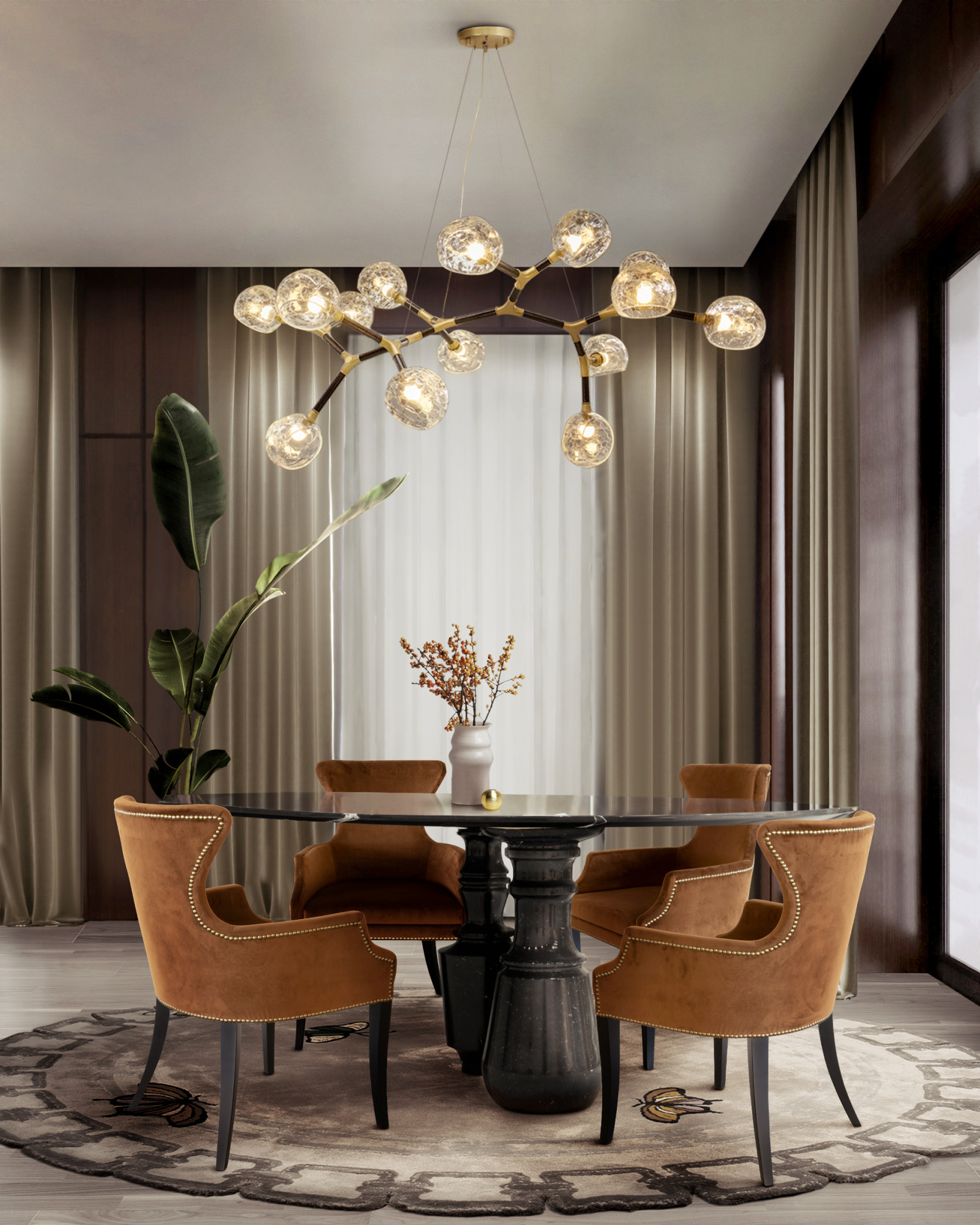 Modern Dining Room With Orange Dining Chairs - Home's Society